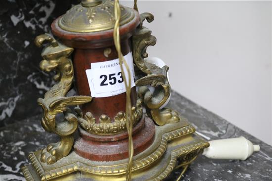 A pair of ormolu and marble candelabra